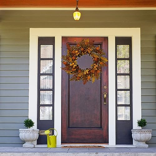 WreathDream 20 inch Fall Wreath Autumn Oak Leaves Wreath with Cape Gooseberry,Oak Leaf,Acorn,Berry,Pine Cone for Front Door Farmhouse Indoor Outdoor Festival Home Decor