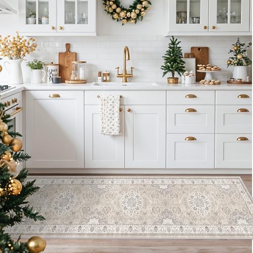 Washable 2x8 Hallway Runner Rug: Vintage Water Resistant Kitchen Entryway Rug Ultra Soft Living Room Bedroom Carpet