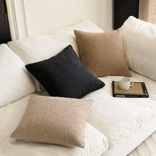 Decorative Textured Boucle Throw Pillow Covers Accent Solid Pillow / 20 x 20 / Black / Set of 2