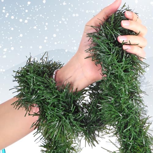 Shappy 90 ft 6 Rolls Christmas Tinsel Garland for Tree, Matte Green