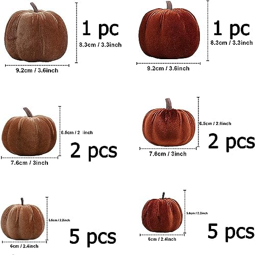 Woration 16pcs Fake Velvet Cloth Pumpkins for Fall Thanksgiving Halloween