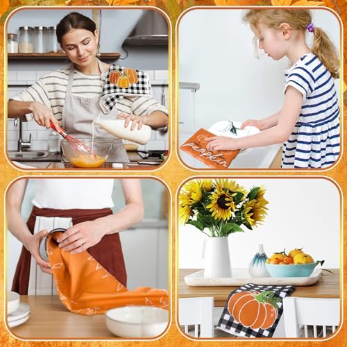 Geyoga Set of 6 Fall Kitchen Towels Autumn Dish Towels Orange Pumpkin Towel