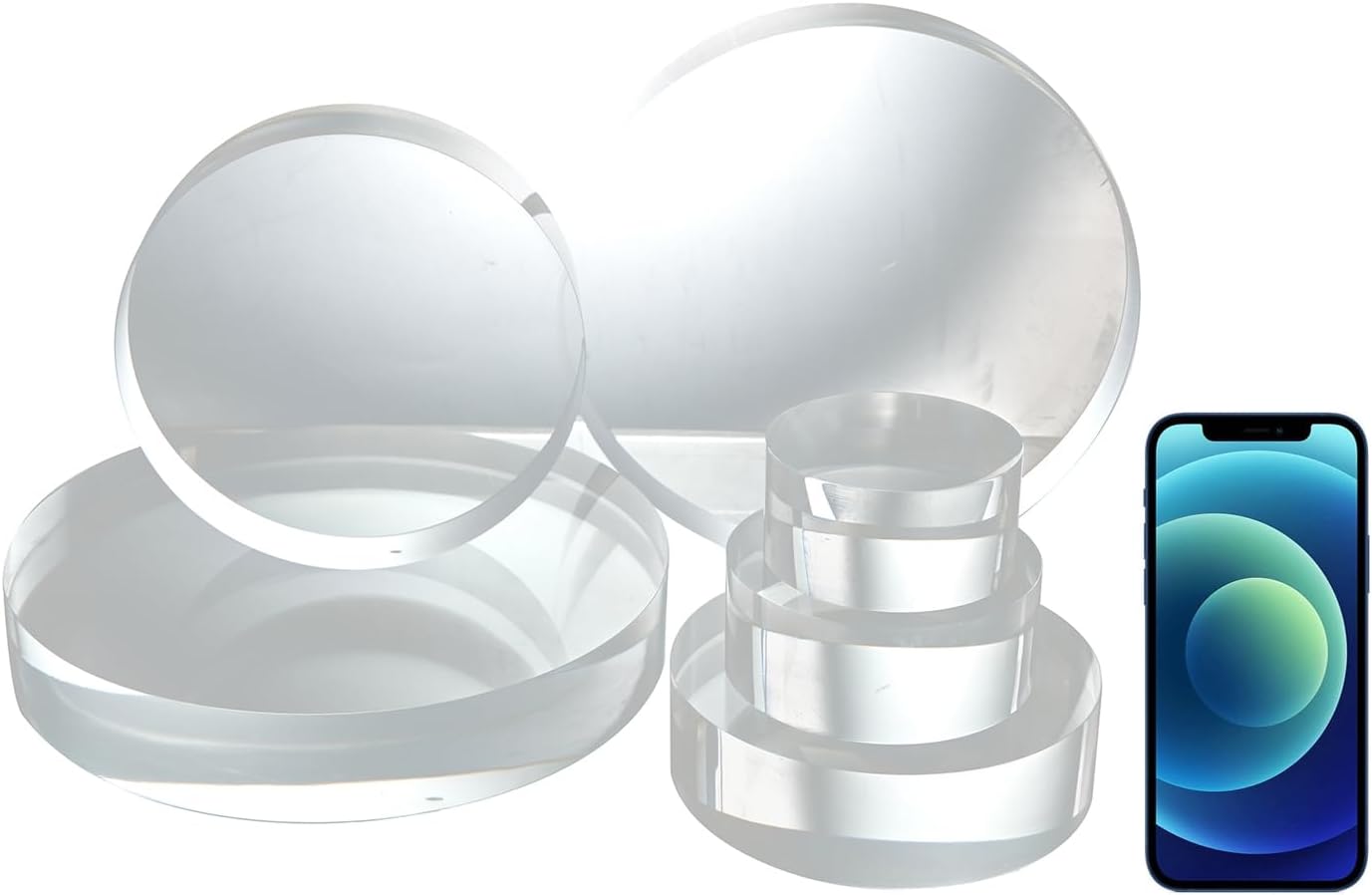 Thickness Diameter Acrylic Disc Display Block Polished Round Pedestal Stand / 5in / Clear / 5 x 2