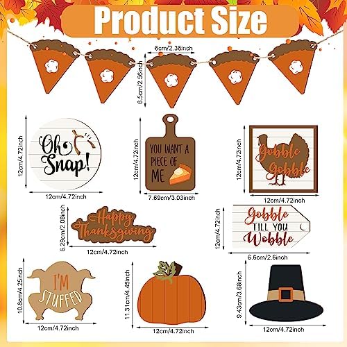 Tradder 13 Pcs Thanksgiving Tiered Tray Decor Fall Farmhouse Wood Signs