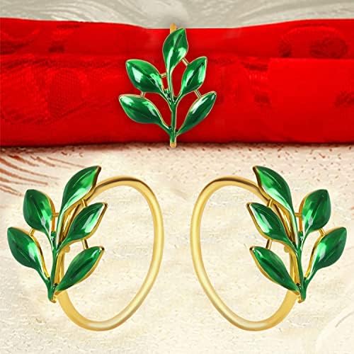 KPOSIYA Green Napkin Rings Set of 20, Leaf Napkin Holder for Thanksgiving