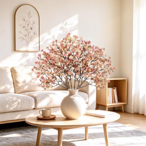 6Pcs Baby's Breath Artificial Flowers, Silk Gypsophila Stems, Beige Brown