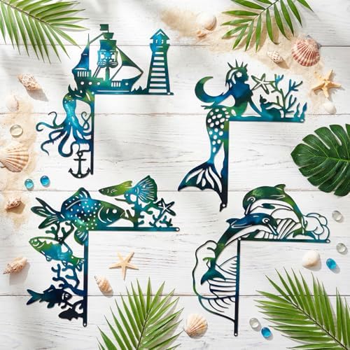 MorningRo 4 Pcs Ocean Themed Door Frame Topper Metal Wall Art