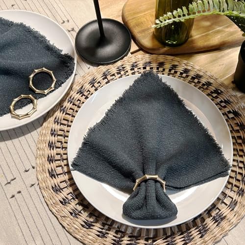 Matte Gold Napkin Rings，Bamboo Napkin Ring Set of 12 for Table Decor