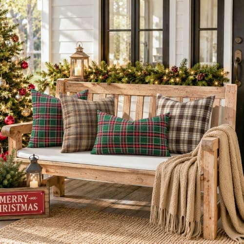 MIULEE Christmas Plaid Pillow Covers Scottish Tartan 12x20 Red and Green