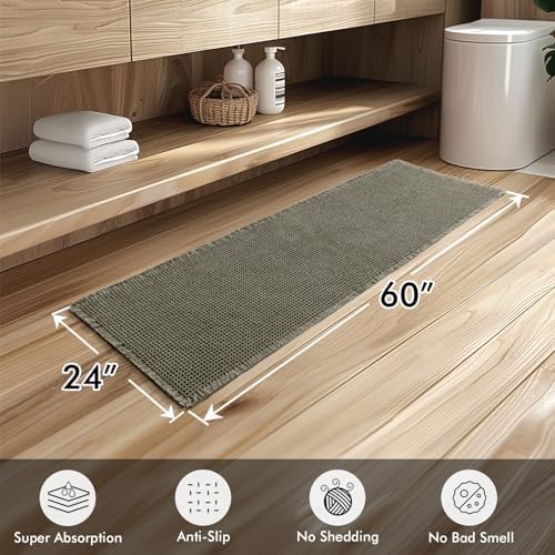 MIULEE Set of 2 Waffle Bathroom Runner Rugs Green 2'x5'(24"x60")