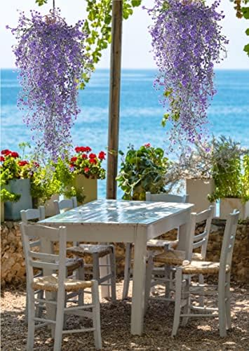RECUTMS 4Pcs Artificial Hanging Wisteria Plants 31.5In Plastic Purple Ivy