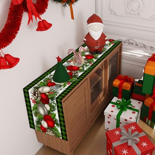Jiudungs Christmas Table Runner, Xmas Holiday Decorations for Home Decor