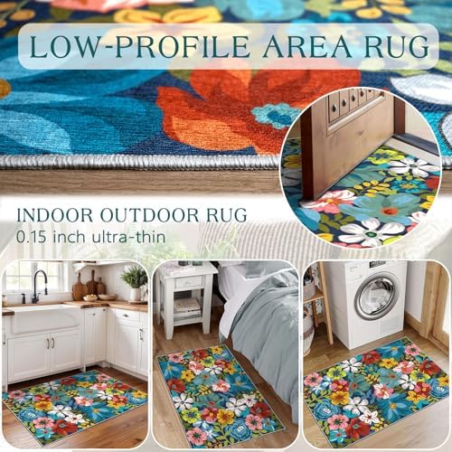 Front Door Mat Outside Entrance - 2x3 Colorful Botanical Floral Rug