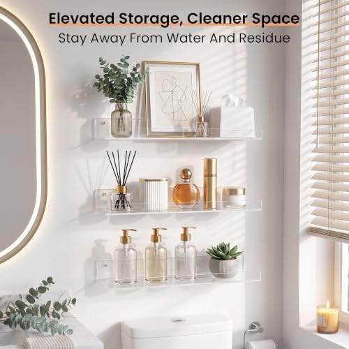 upsimples 15" x 6" Acrylic Shelves for Wall Storage and Organizer, 4 Pcs