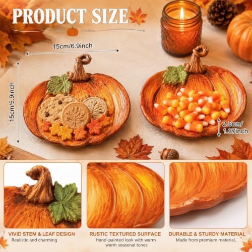 LemonRoad 2 Pack Fall Candy Dish, Resin Pumpkin Candy Bowls