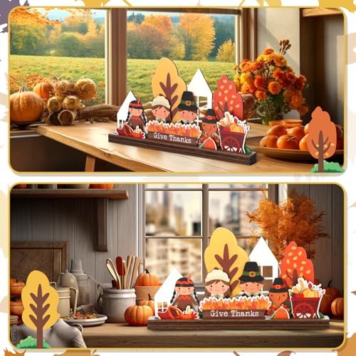 Thyle 13 Pcs Thanksgiving Wooden Tabletop Decoration Set, Give Thanks