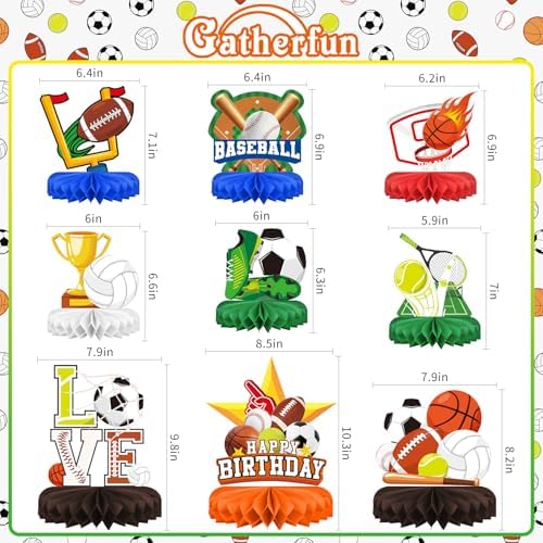 Sports Themed Party Decorations Kit - Honeycomb Centerpiece for Sports Birthday Party Decorations& Favors
