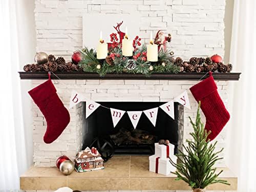 Lvydec Christmas Candle Holder Centerpiece - Pine Cones and Red Berry Table Centerpiece with 3 Candle Holders for Festival Table Home Decoration