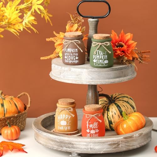 4 PCS Fall Tiered Tray Decor, Mini Mason Jars for Fall Table Decor
