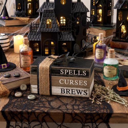 4 Pcs Halloween Table Decorations, Rustic Mini Books Stacks Decor