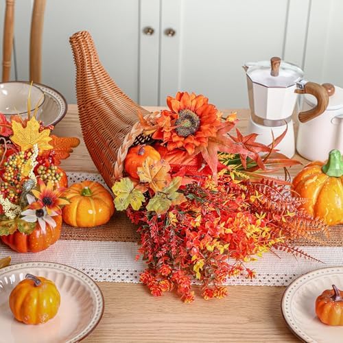 Funnymoom Fall Cornucopia Centerpiece Set with Leaves Pumpkin,Elegant