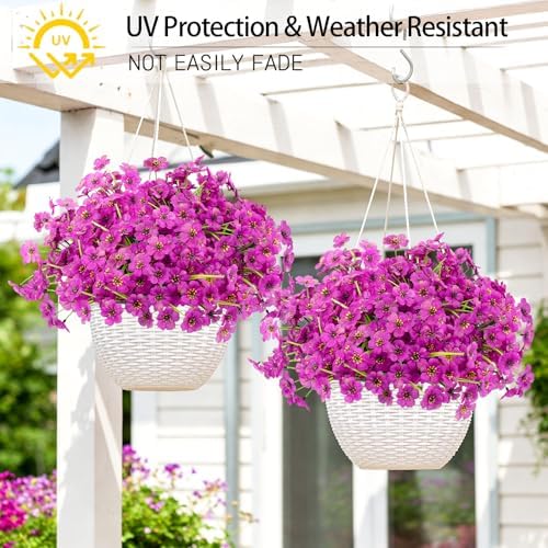 24 Bundles Artificial Flowers for Outdoors UV Resistant Faux Plants, Purple