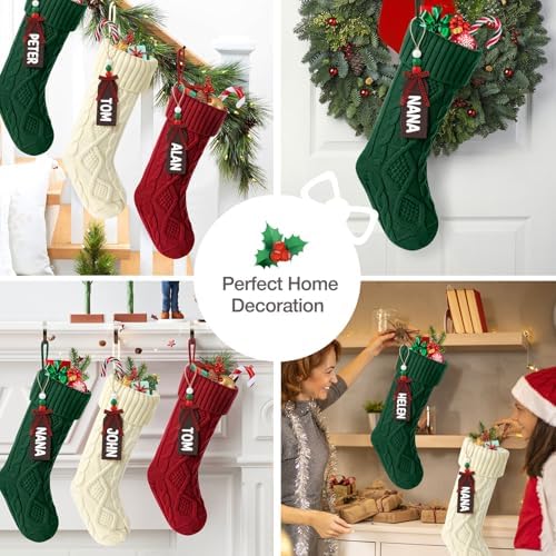 Hommtina Christmas Stockings, Personalized Christmas Stockings 18 Inches Large Size Cable Knitted Stocking Gifts (6pcs White&red&Green)