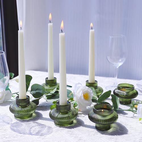 VOHO 12pcs Green Candlestick Holders for Spring and Christmas Decorations