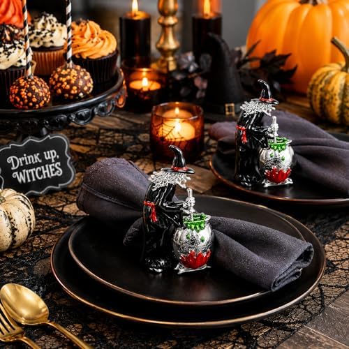 LUOZZY 4pcs Halloween Witch Napkin Rings Black Metal Holders for Party