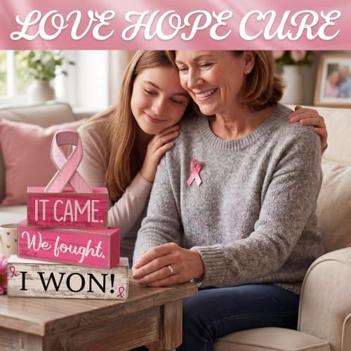 Lineshading 4 Pcs Breast Cancer Wooden Block Signs Farmhouse Decor