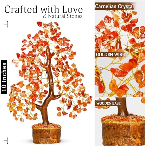YATSKIA Carnelian Crystal Tree | Natural Crystal Desk Decor for Women | Crystals and Stones | Money Tree Decor