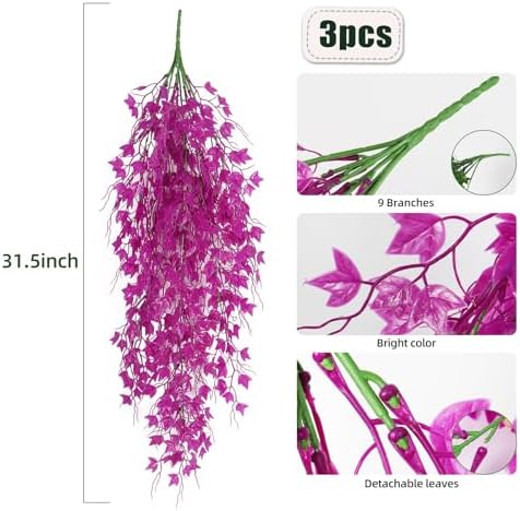 RECUTMS 3Pcs Fake Hanging Plant Artificial Ivy Leaf Faux Vine Plant Outdoor