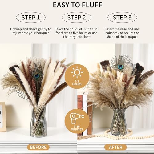 Bpole Dried Pampas Grass 100 Pcs 16-17in Boho Bouquet