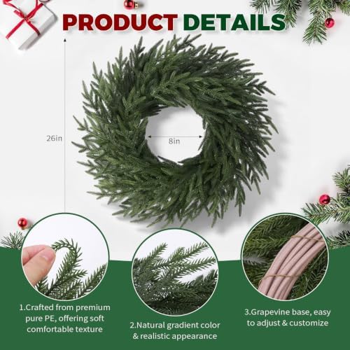 26" Christmas Norfolk Pine Wreath for Front Door (1, Wreath)
