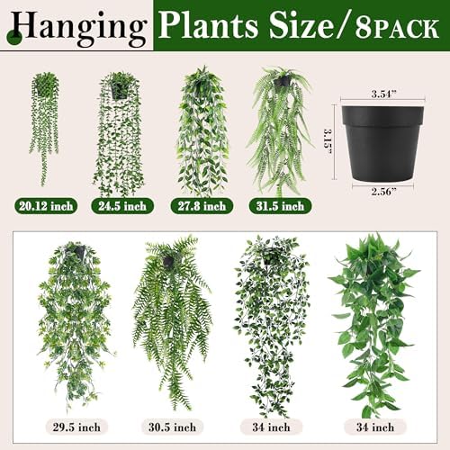 Der Rose 8Pcs Artificial Hanging Plants for Fuller Layered Wall Shelf Decor