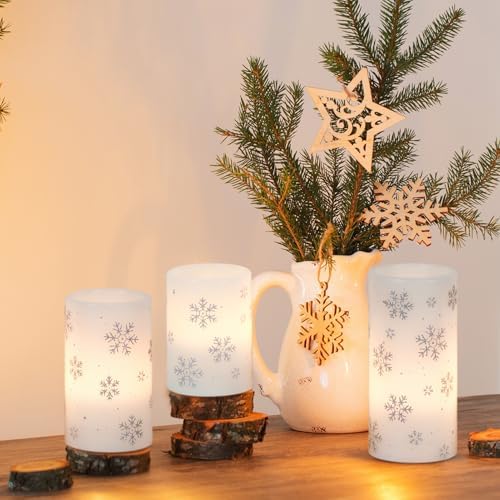GenSwin Christmas Flameless Candles Battery Operated with Timer Snowflake