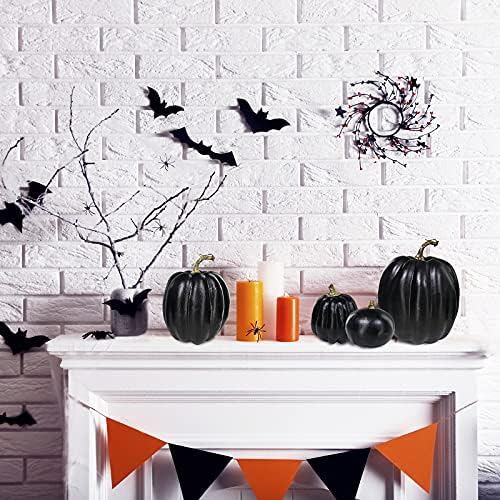 Winlyn 7 Pcs Assorted Artificial Black Pumpkins Halloween Faux Rustic Decorative Foam Pumpkins for Fall Halloween Thanksgiving Tabletop Centerpiece Mantel Kitchen Decor