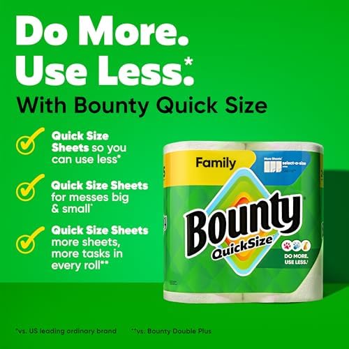 Bounty Paper Towels Quick Size, White, 16 Family Rolls = 40 Regular Rolls