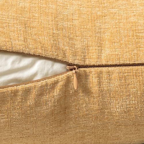 MIULEE Soft Chenille Lumbar Throw Pillow Covers Beige Yellow 12x20 Inch