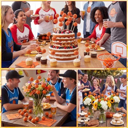 Soulchen 24 Pcs Basketball Centerpiece Sticks Set 1.57inches Basketball Balls with 7.87inches Sticks for Basketballs Themed Party Decorations Sports Banquet Table Centerpieces Team Event Decor