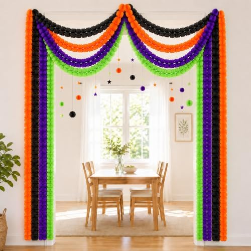 16Pcs Halloween 4-Leaf Clover Paper Streamer Garland - Black Orange Purple