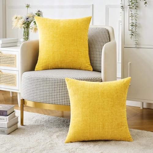 MIULEE Soft Chenille Throw Pillow Covers Yellow 20x20 Inch Pack of 2