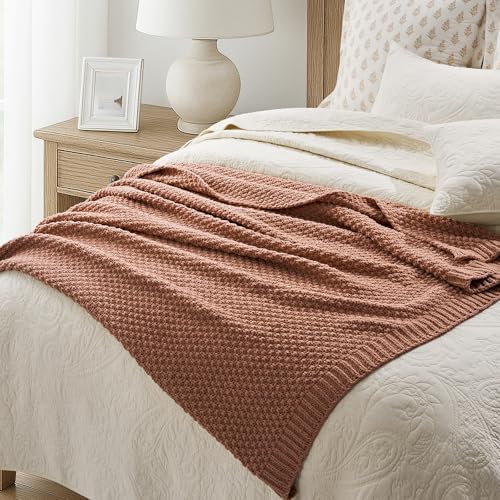 EVERGRACEHOME Chunky Chenille Knit Throw Blanket, 50 x 60, Terracotta Clay