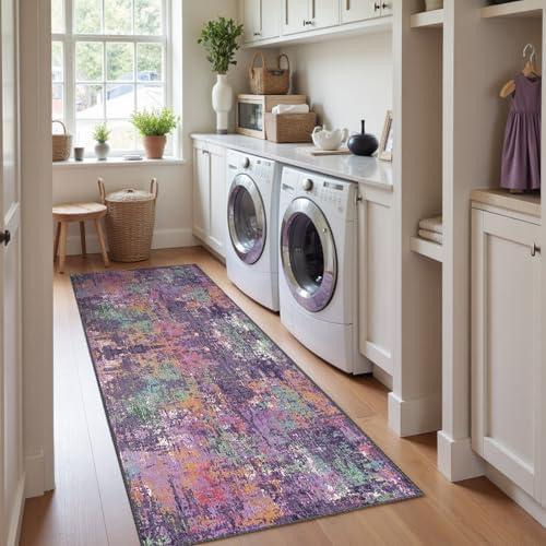 RELEANY Washable Runner 2'x8' Abstract Area Rug for Hallway Purple Multi