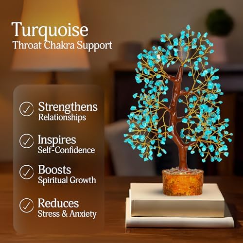 YATSKIA Turquoise Crystal Bonsai Tree Sculpture, Handmade 7 Chakra Healing Pendant Necklaces, Home Decor, Tabletop