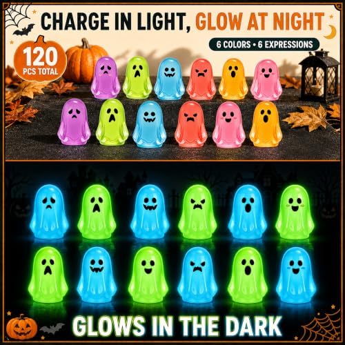 120Pcs Halloween Luminous Mini Resin Ghost Glow in The Dark Figures