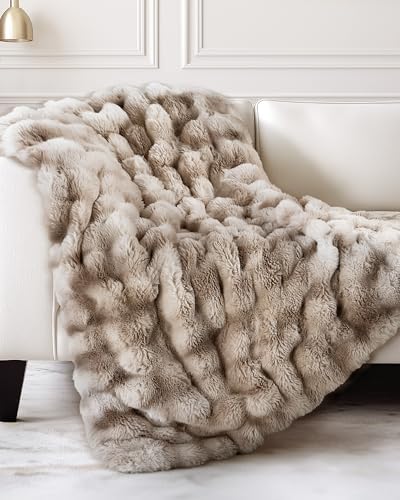 Ultra Soft Cozy Faux Fur Throw Blanket, Fuzzy Plush Thick Bubble Blanket, Oversize Luxury Fluffy Blanket for Couch