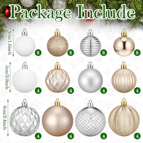 Lunmon 64 Pcs Christmas Ball Ornament Gold Silver White 1.57/1.97/2.36 Inch