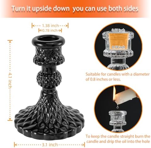 Black Glass Candlestick Holders, Taper Candle Holders, Set of 6