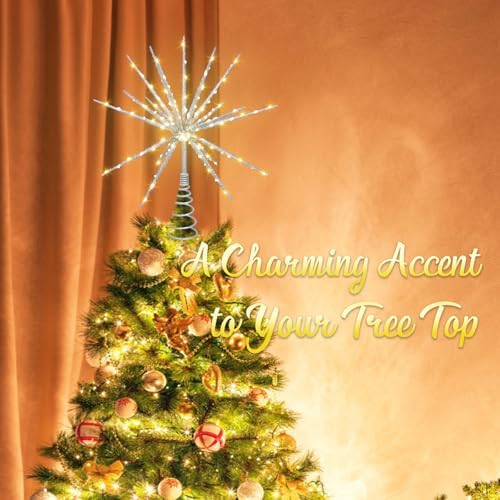 15-Inch Starburst Christmas Star Tree Topper with 150 LEDs & Remote, Silver
